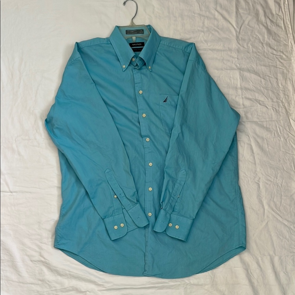 Nautica Men's Aqua Casual Button-Down Shirt Vintage Oxford Size Large